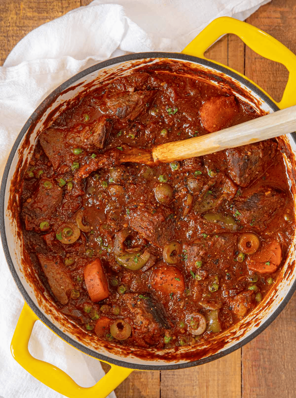 Beef stew in a Dutch oven