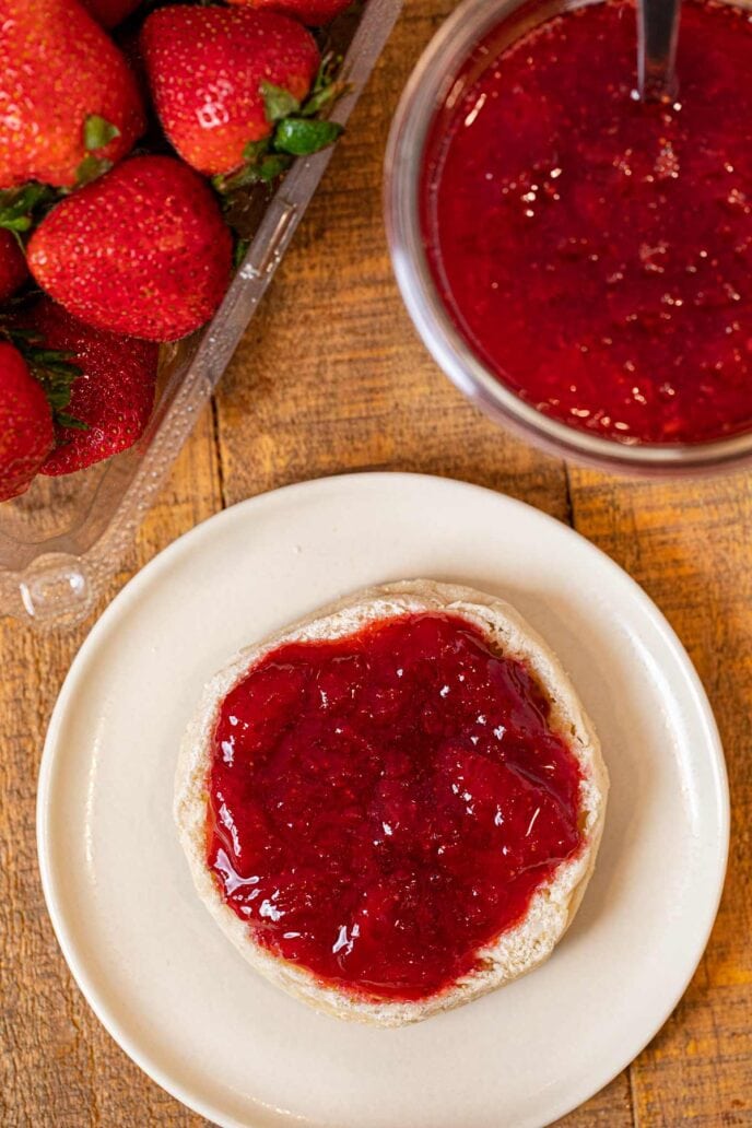 Strawberry Jam spread on English muffin