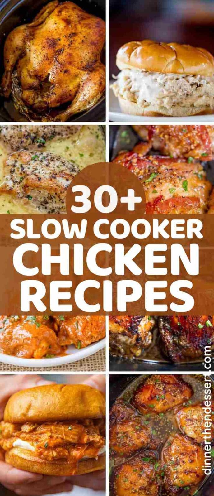 Large collage of slow cooker chicken recipes with title