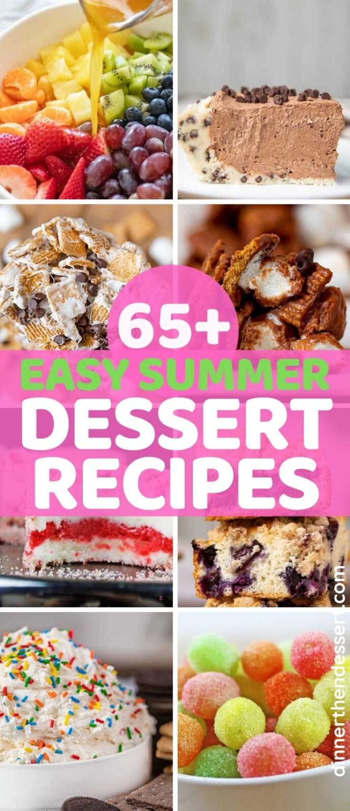 Collage of Summer Dessert Recipe photos with pink banner and title across middle