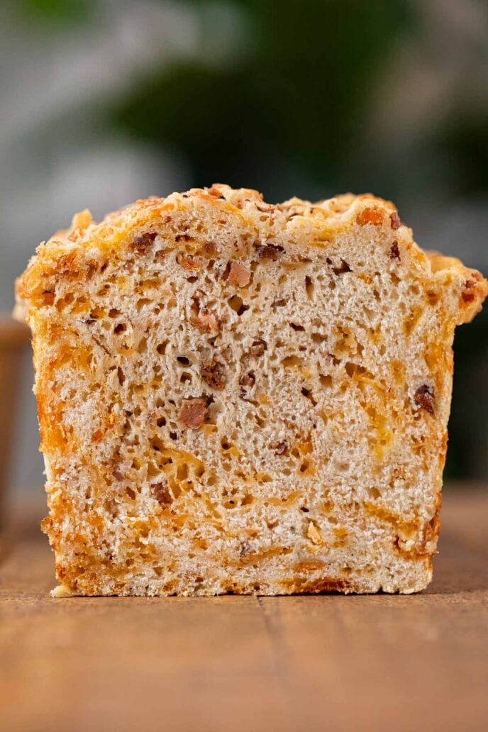 Bacon Cheddar Beer Bread loaf cross-section