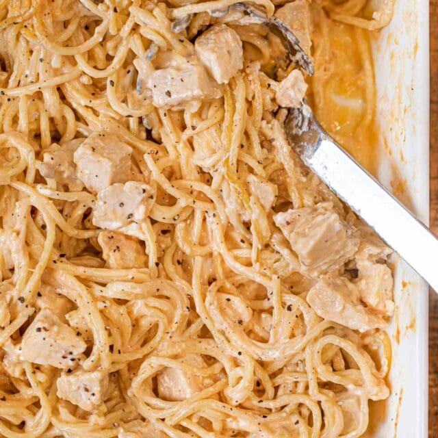 Baked Chicken Spaghetti with spoon