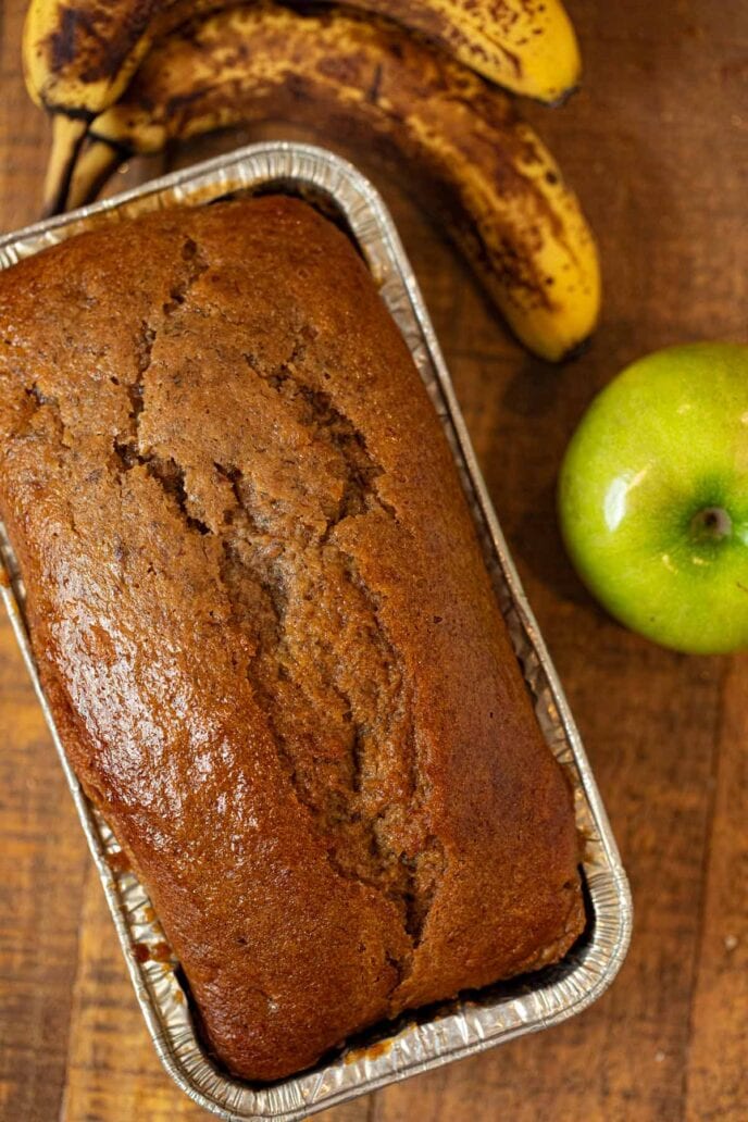 Banana Applesauce Bread in loaf pan