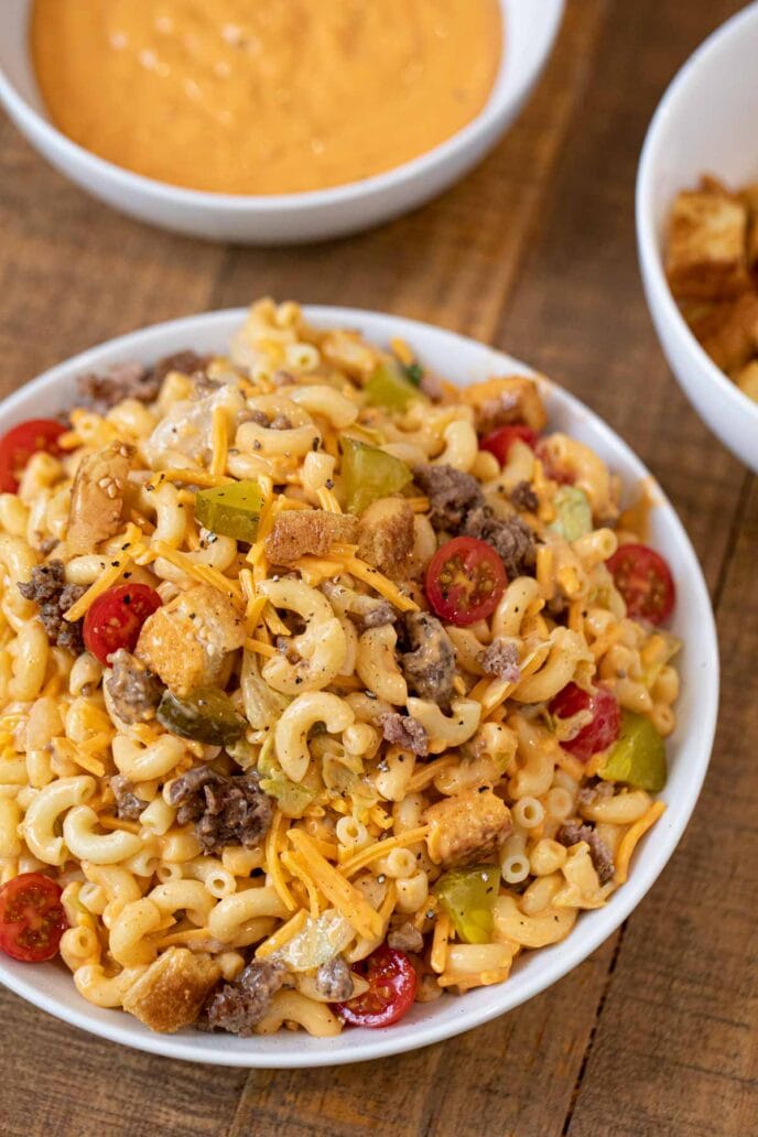 Big Mac Pasta Salad in bowl