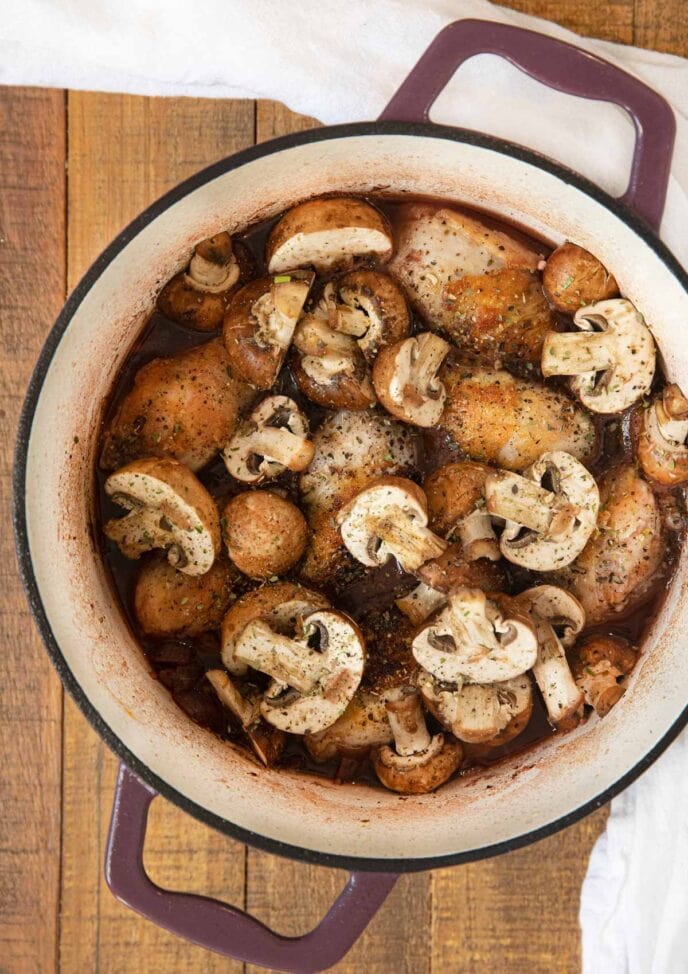 Red Wine Braised Legs with Mushrooms in pot before cooking