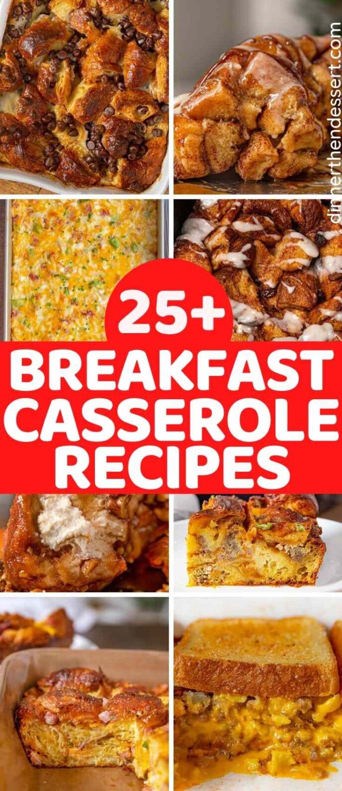 Large collection of photos of breakfast casseroles with a title across the middle