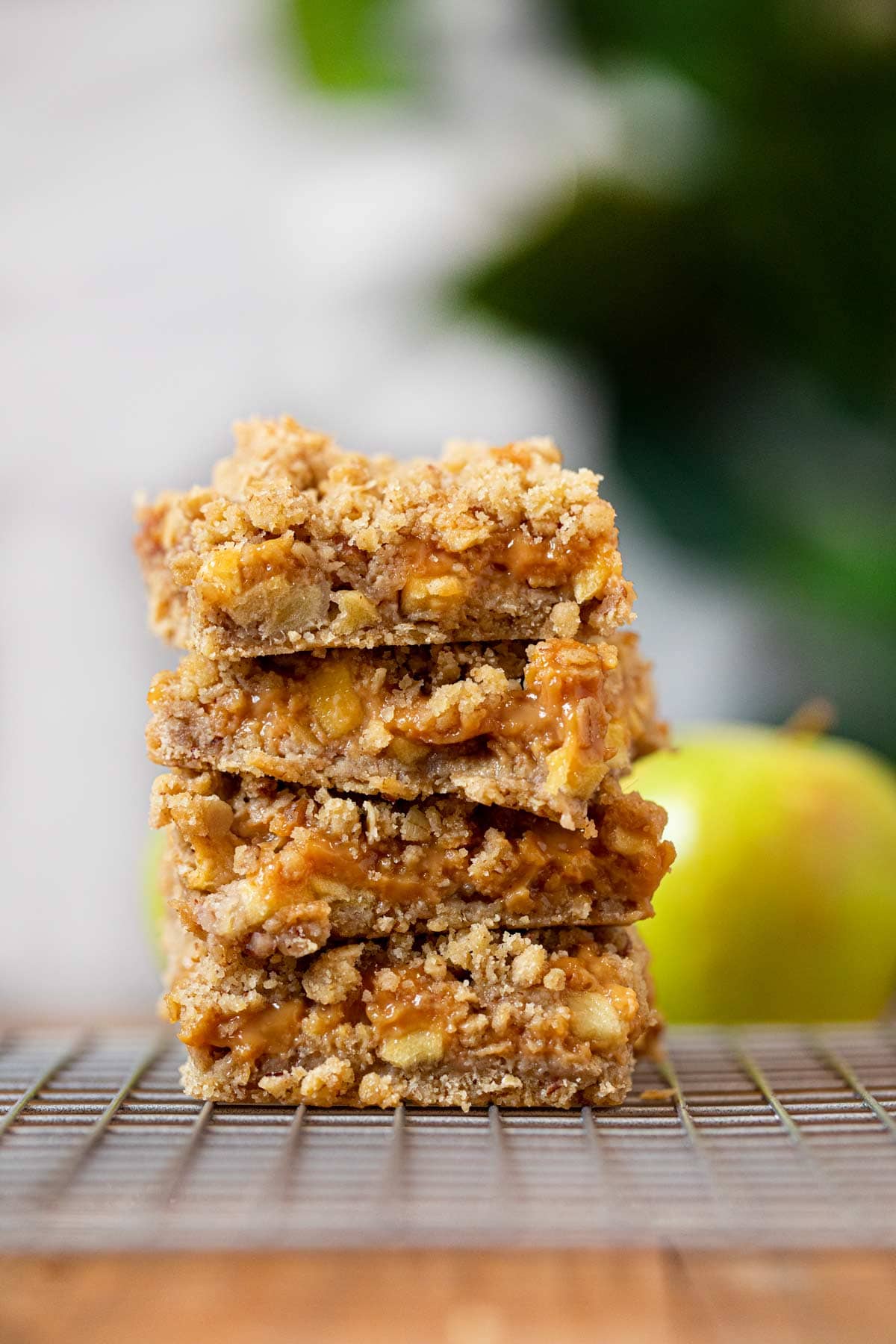 Caramel Apple Bars on metal rack