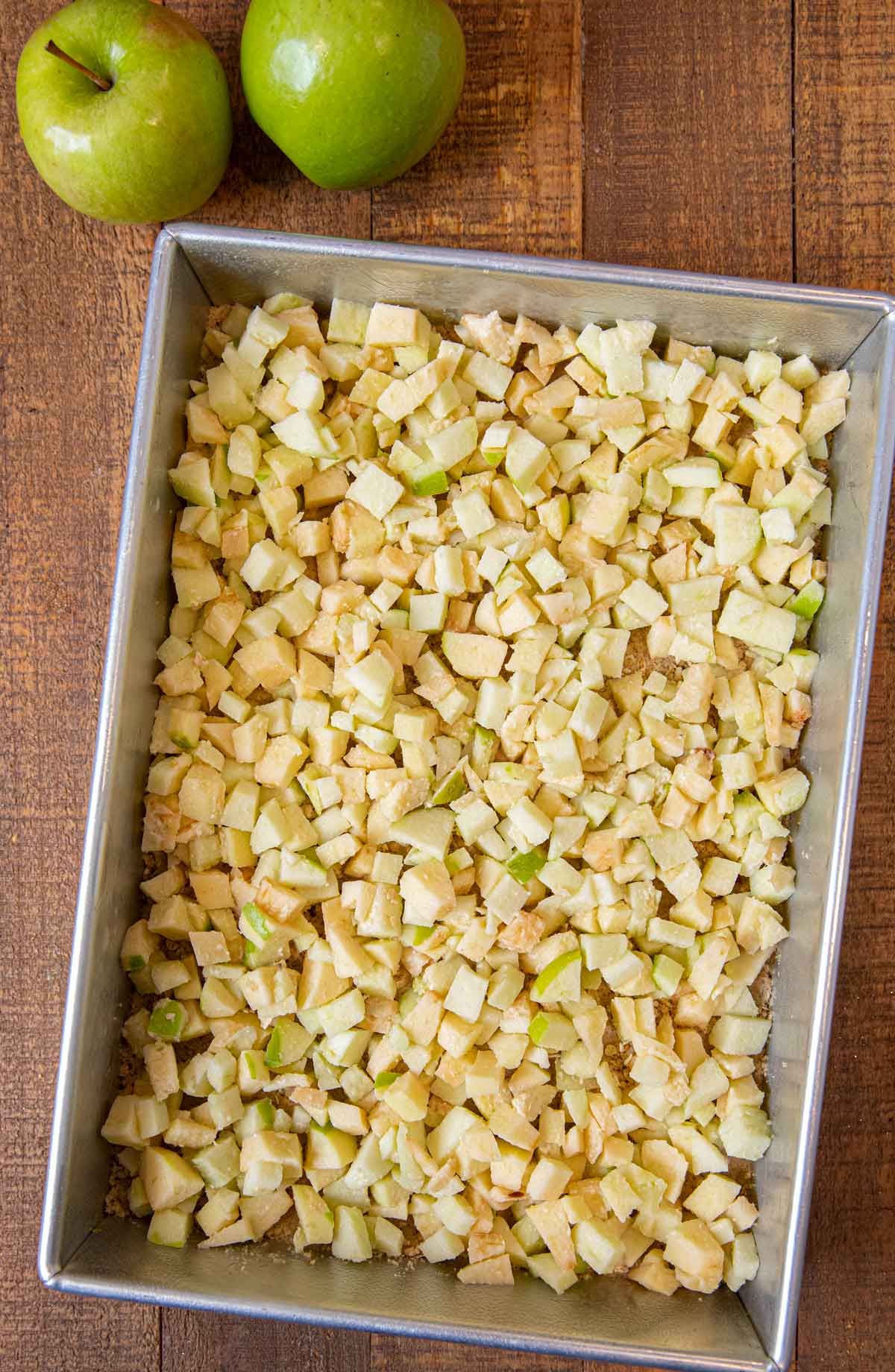 Caramel Apple Bars before streusel topping and baking
