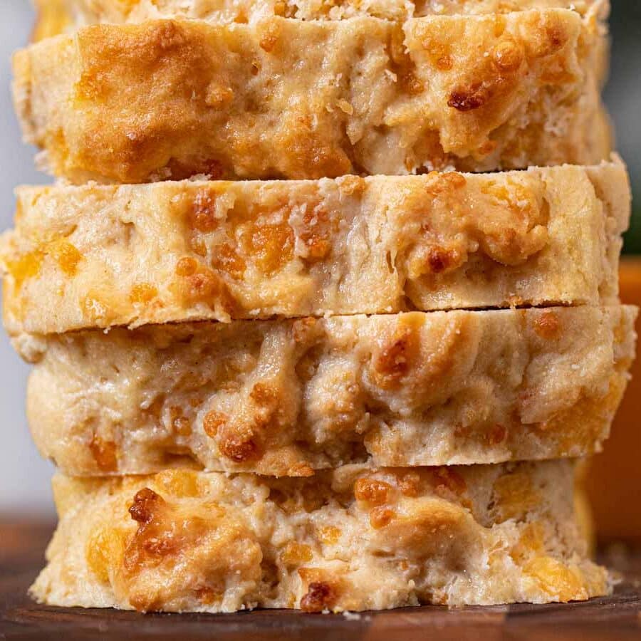 Cheddar Beer Bread slices in stack