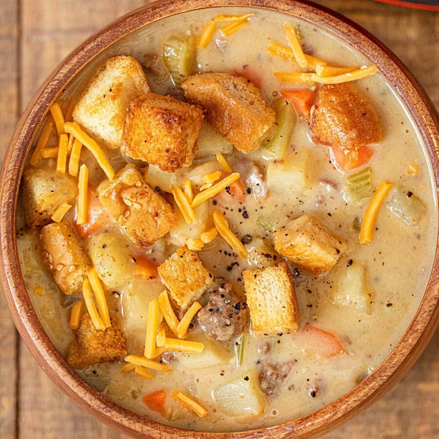 Cheeseburger Soup in bowl