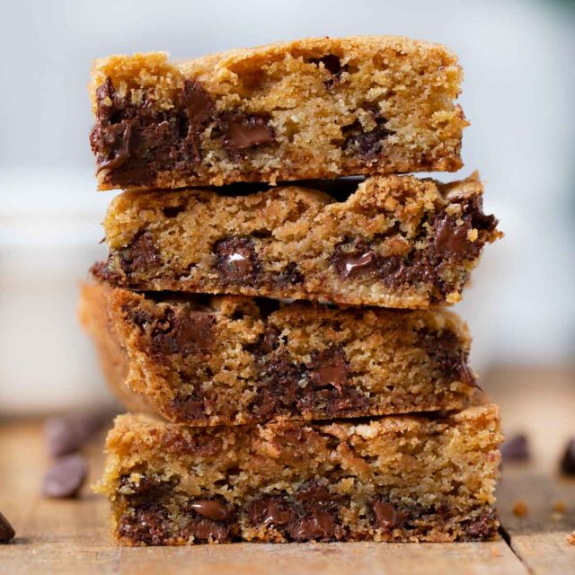 Chocolate Chip Cookie Bars in stack