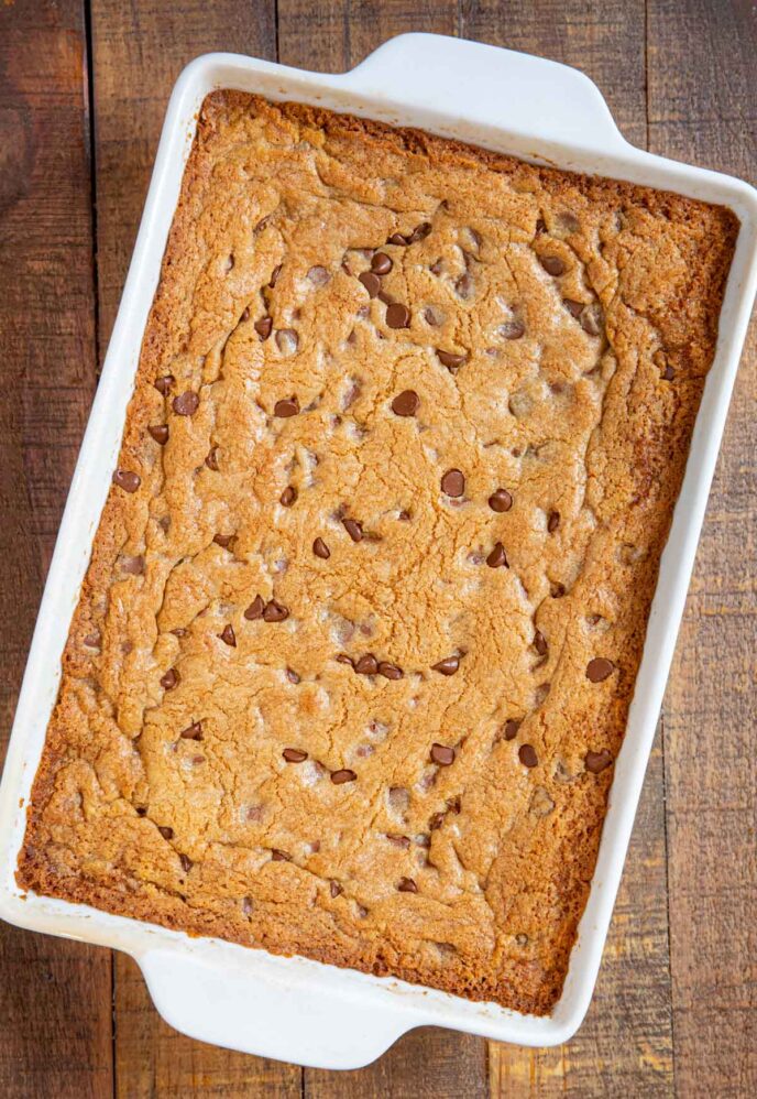 Chocolate Chip Cookie Bars in baking dish