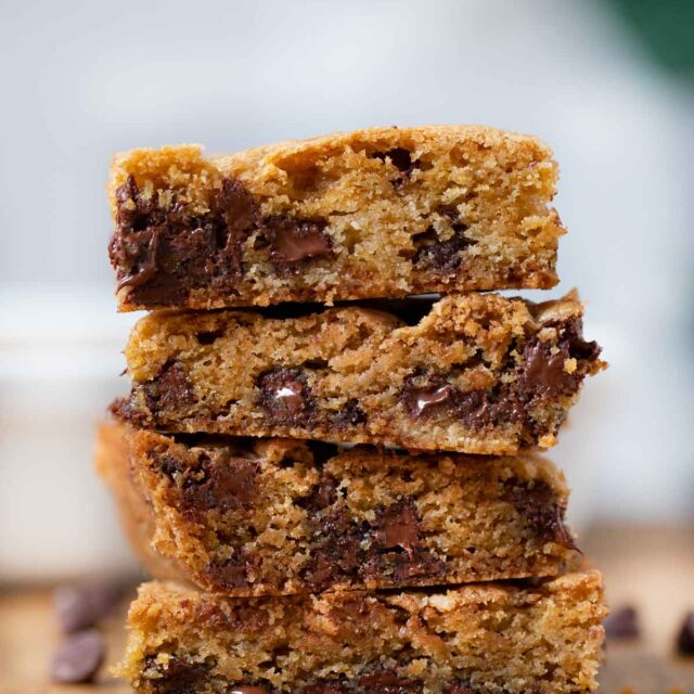 Chocolate Chip Cookie Bars in stack