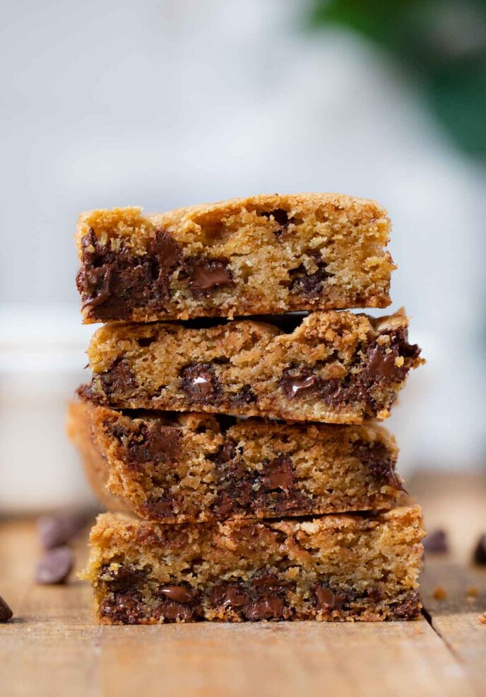 Chocolate Chip Cookie Bars in stack