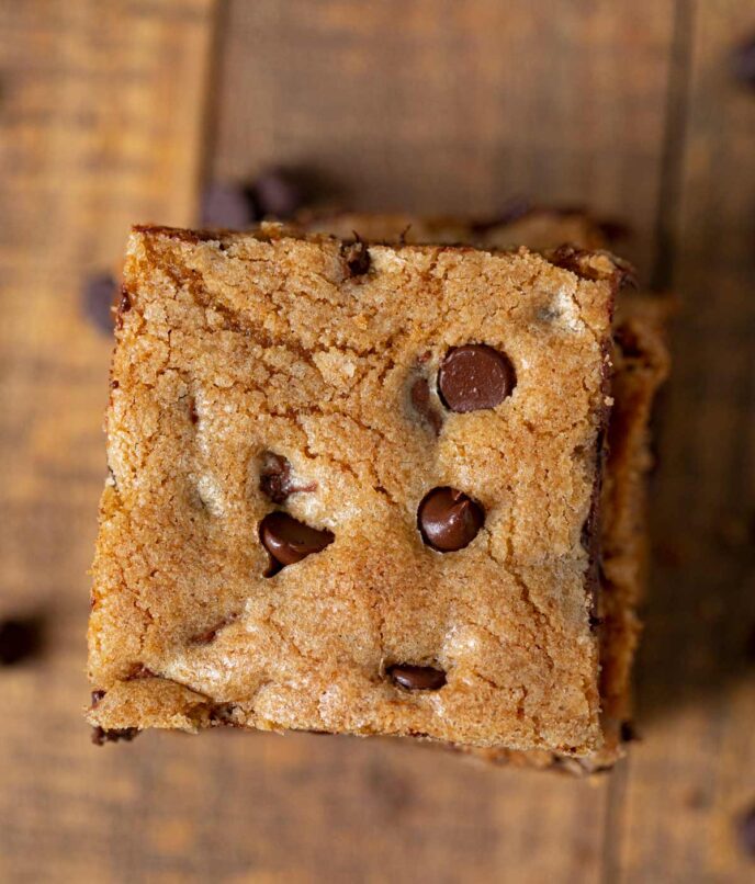 Chocolate Chip Cookie Bars in stack, top-down view