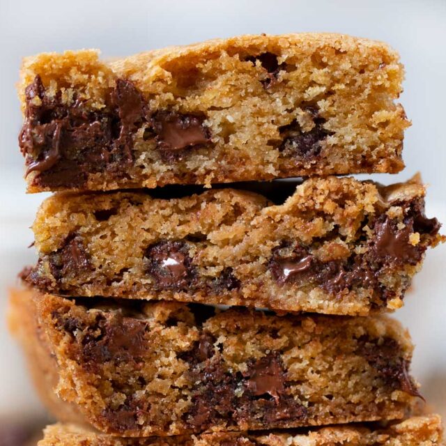 Chocolate Chip Cookie Bars in stack