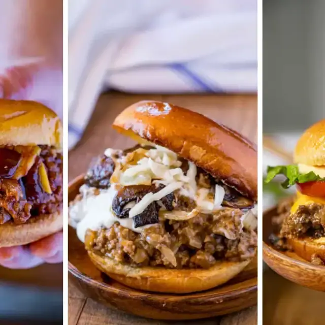 three image collage of sloppy joe sandwiches