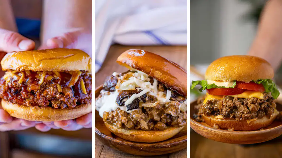 three image collage of sloppy joe sandwiches