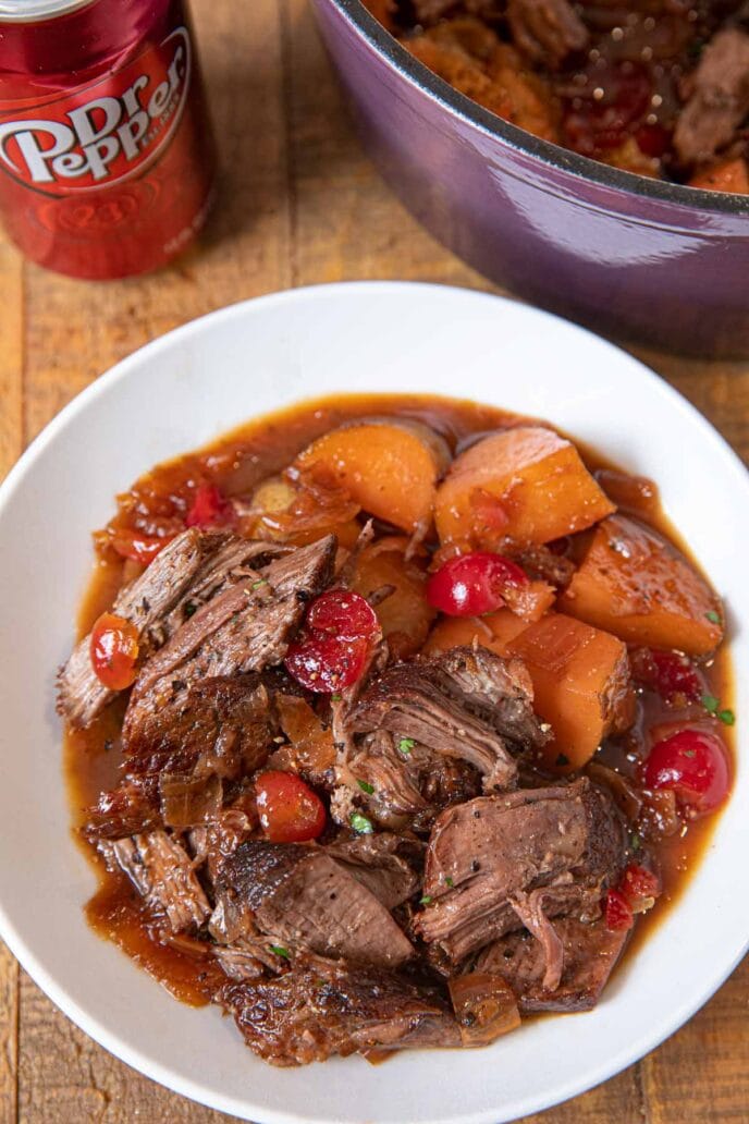 Dr. Pepper Pot Roast serving in bowl