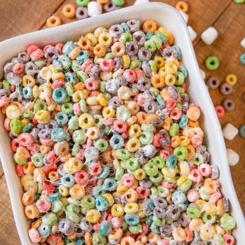 Fruit Loop Cereal Bars in white dish