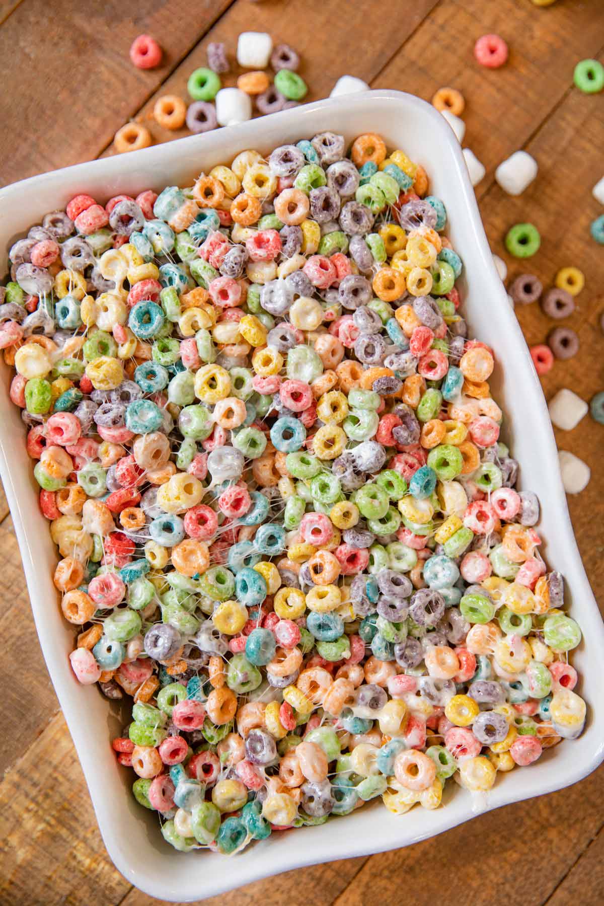 Fruit Loop Cereal Bars in baking dish