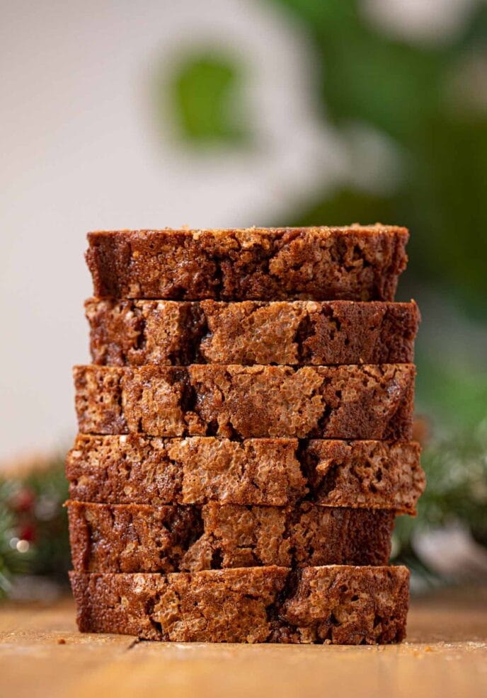 Gingerbread Loaf Cake slices in stack