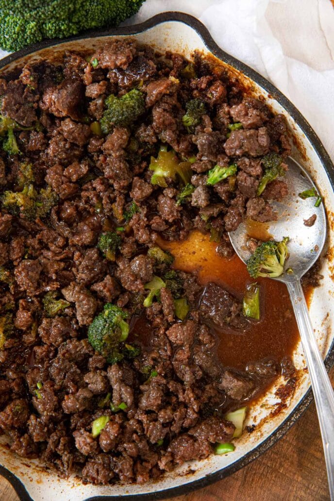 Ground Beef and Broccoli in skillet