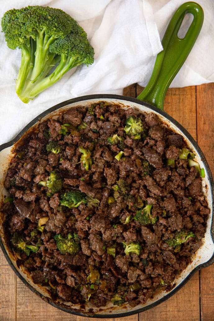Ground Beef and Broccoli in skillet