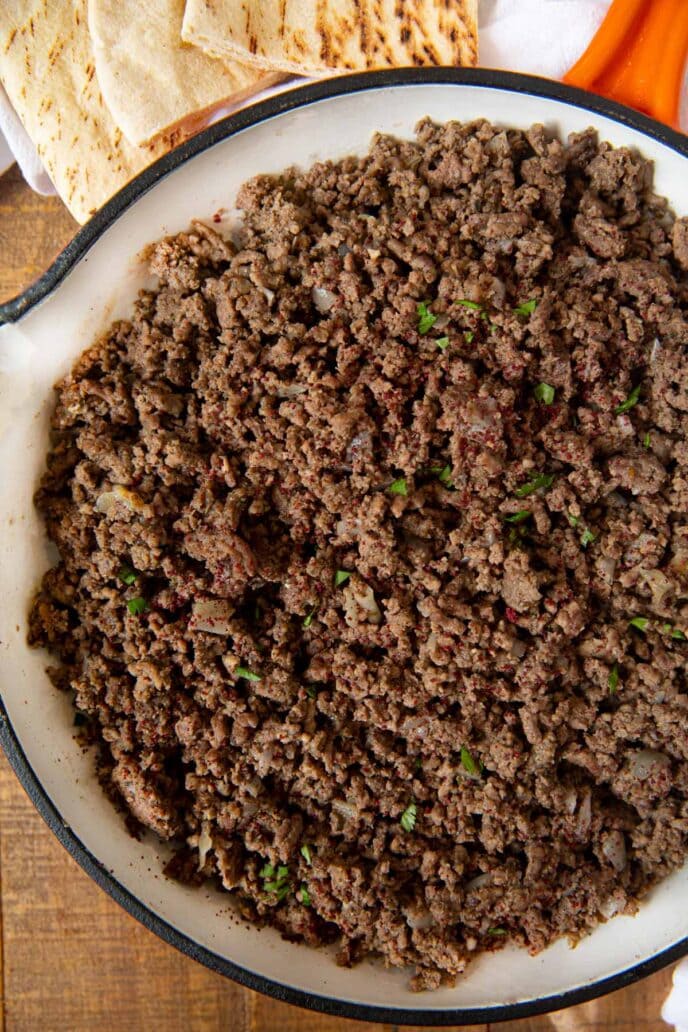 Ground Middle Eastern Beef in skillet