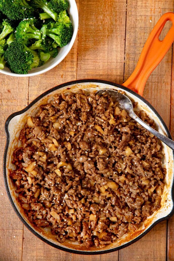 Ground Sesame Chicken in pan