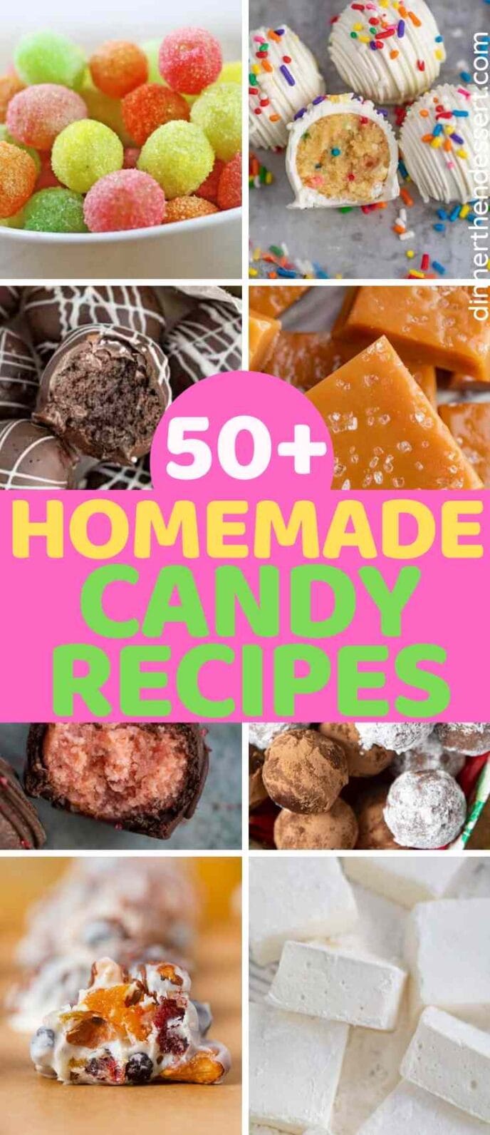 Collage of Candy Recipe Photos including truffles, marshmallow and candy