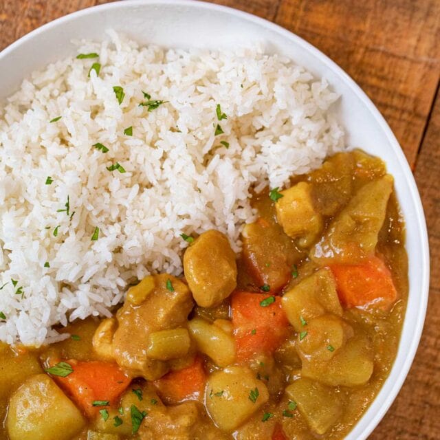 Japanese Curry in bowl with white rice
