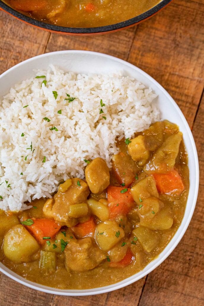 Japanese Curry in bowl with white rice