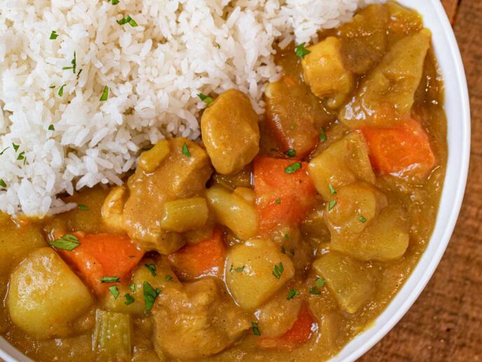 Japanese Curry in bowl with white rice