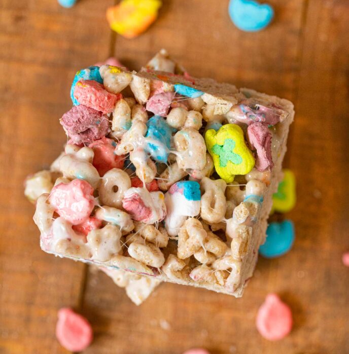 Lucky Charms Treats in stack, top-down view