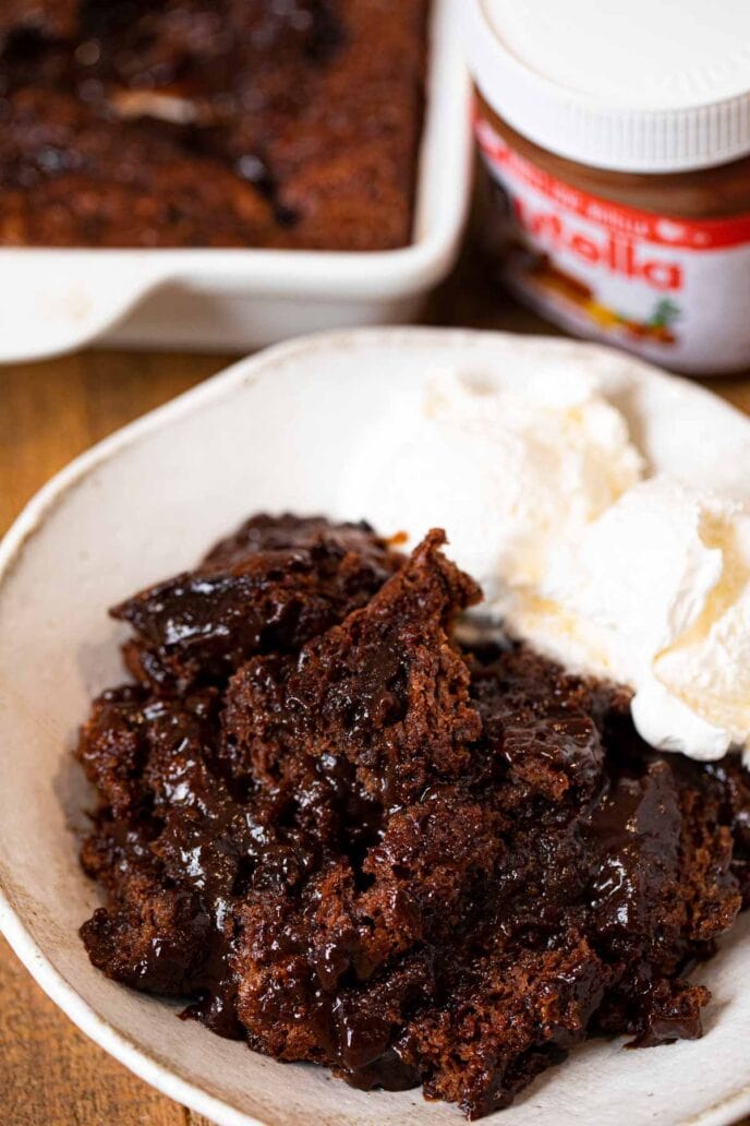 Nutella Cobbler in bowl with ice cream