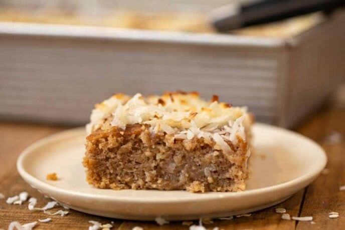 Oatmeal Cake slice on plate