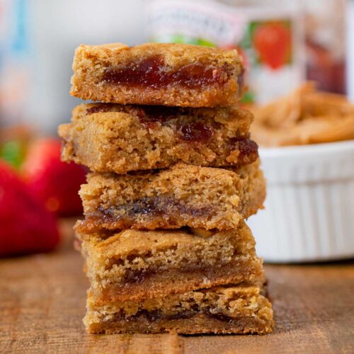 Peanut Butter and Jelly Blondies in stack