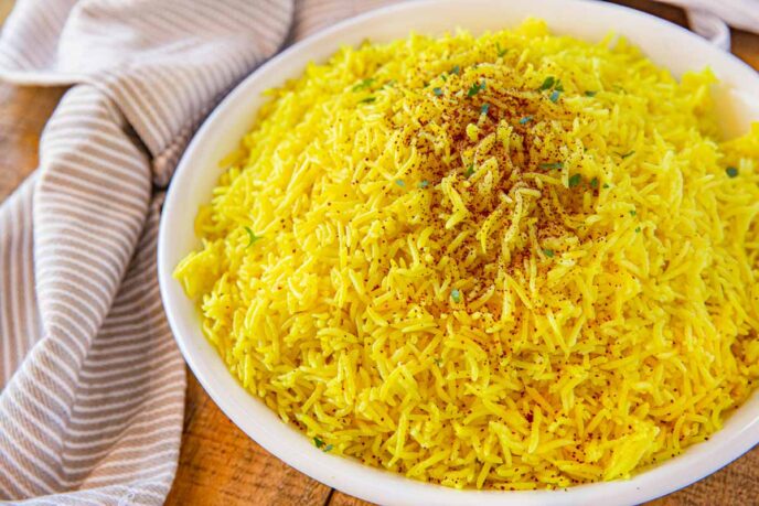 Persian Rice with Saffron in bowl