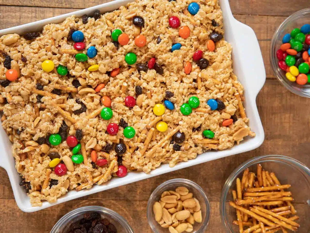 rice krispies in a dish with ingredients around it 
