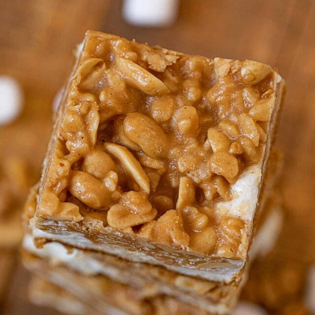 Top down picture of Salted Peanut Chew in a stack