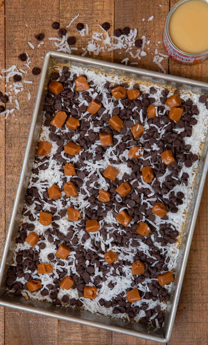 Samoas Layer Bars in baking pan before baking