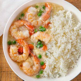 Shrimp in Lobster Sauce with large shrimp and peas and carrots