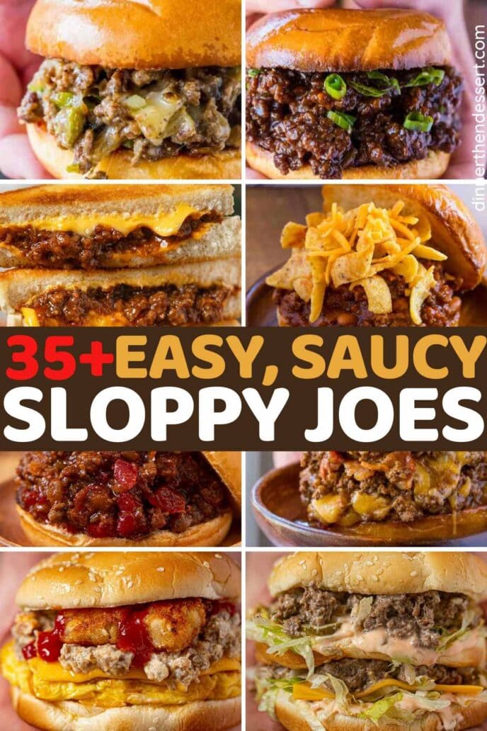 Collage of Sloppy Joes with title across middle