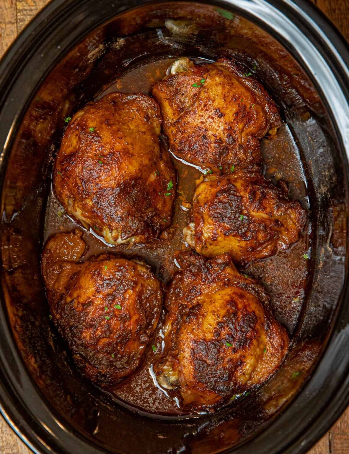 Slow Cooker Rotisserie Chicken Thighs Recipe - Dinner, then Dessert
