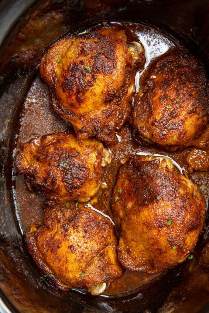 Slow Cooker Rotisserie Chicken Thighs in crockpot
