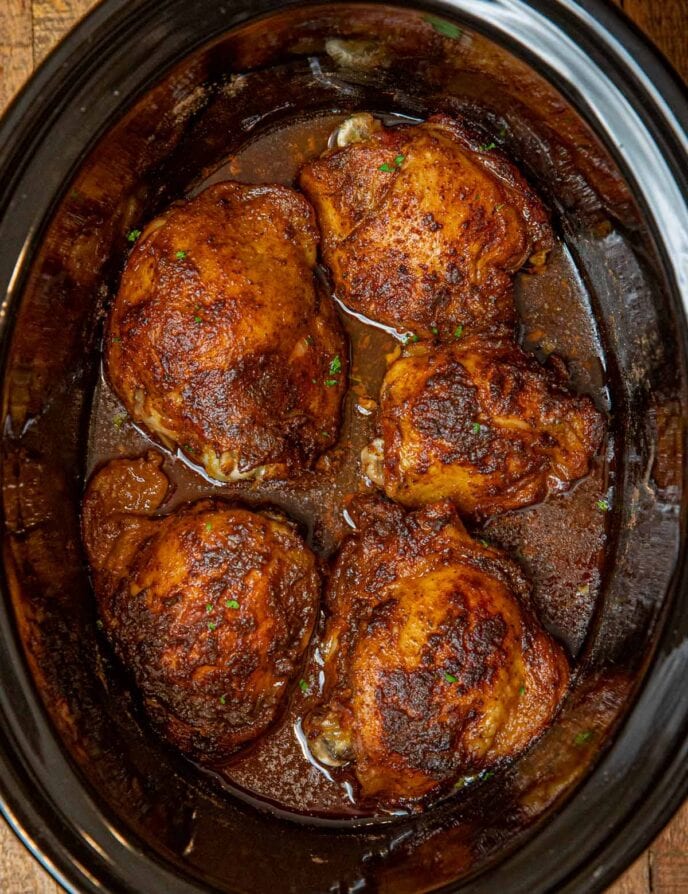 Slow Cooker Rotisserie Chicken Thighs in crockpot