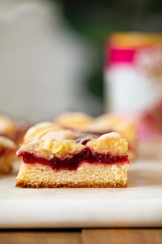 slice of strawberry bar on marble board