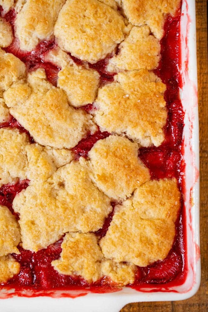 Strawberry Cobbler in baking dish