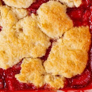 Strawberry Cobbler in baking dish